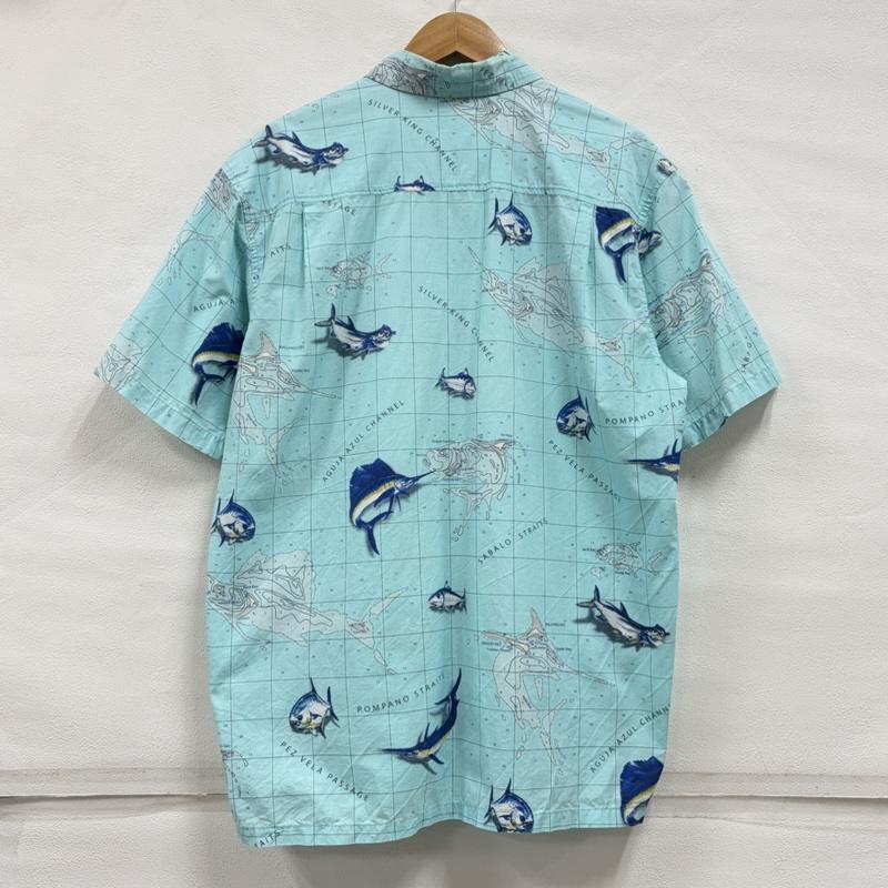 コロンビア Columbia シャツ、ブラウス 半袖 半袖 ロッジ ショート スリーブ シャツ 総柄 プリント 魚 フィッシュ L 総柄 X ロゴ、文字 X プリント 水色 / ライトブルー / メンズ USED 古着 中古 50165566
