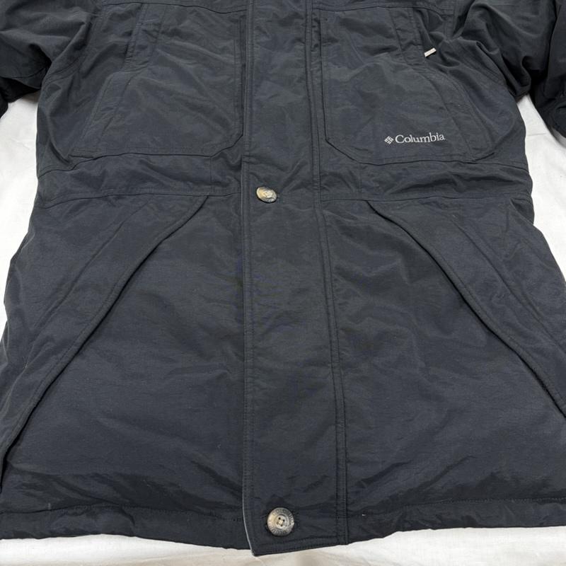 コロンビア Columbia ジャケット、上着 ダウンジャケット ダウンジャケット フード ファー 厚手 防寒 中綿 ジップアップ ロゴ 刺繍 アイスウインドパーカー F04 SM5075 S ワンポイント X ロゴ、文字 X 刺繍 黒 / ブラック / black メンズ USED 古着 中古 50165568
