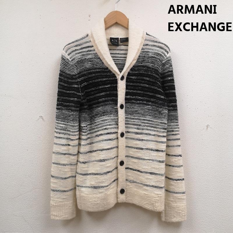 アルマーニエクスチェンジ ARMANI EXCHANGE カーディガン 長袖 ショールカラー へちま襟 グラデーション ボーダー 手編み風 カーディガン S 白 / ホワイト / white メンズ USED 古着 中古 50165571