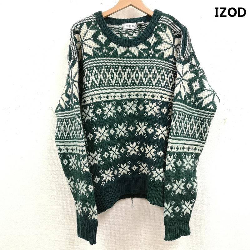 古着 USED ニット、セーター 長袖 IZOD 雪 フェアアイル ノルディック柄 ニット 丸首 クルーネックセーター M 緑 / グリーン / green メンズ USED 古着 中古 50165585