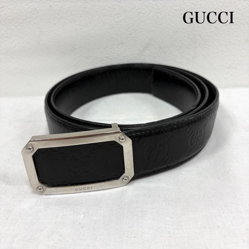 グッチ GUCCI ベルト・バックル ベルト GG 型押し レザー ベルト スクエア シルバー バックル ロゴ 刻印 シグネチャー シマ - ロゴ、文字 黒 / ブラック / black X 銀 / シルバー / silver color メンズ USED 古着 中古 50165587