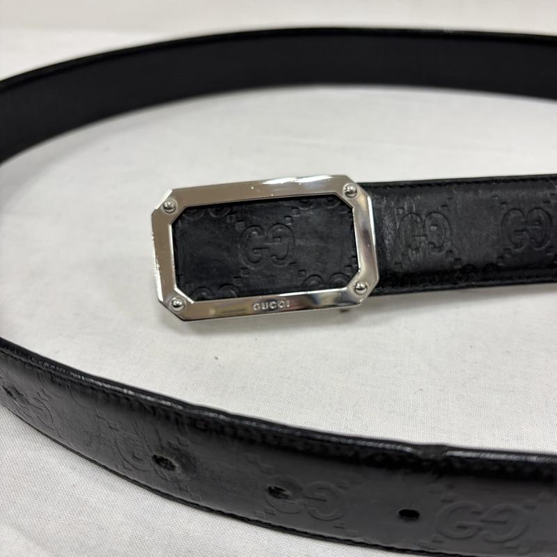 グッチ GUCCI ベルト・バックル ベルト GG 型押し レザー ベルト スクエア シルバー バックル ロゴ 刻印 シグネチャー シマ - ロゴ、文字 黒 / ブラック / black X 銀 / シルバー / silver color メンズ USED 古着 中古 50165587