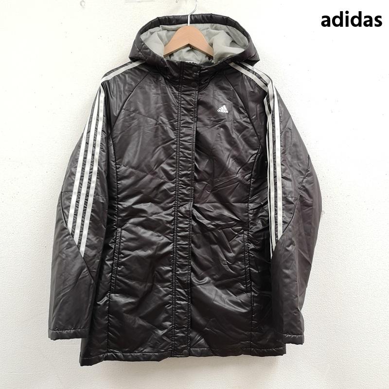アディダス adidas ジャケット、上着 ダウンジャケット 3本ライン スリーストライプス 中綿 パフォーマンスロゴ ロングジャケット ベンチコート L 茶 / ブラウン / brown メンズ USED 古着 中古 50165588