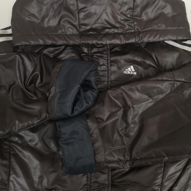 アディダス adidas ジャケット、上着 ダウンジャケット 3本ライン スリーストライプス 中綿 パフォーマンスロゴ ロングジャケット ベンチコート L 茶 / ブラウン / brown メンズ USED 古着 中古 50165588