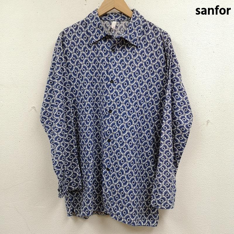 古着 USED シャツ、ブラウス 長袖 SANFOR 総柄 レトロ ボタンダウン ラウンドボタン 長袖シャツ 40 青 / ブルー / blue メンズ USED 古着 中古 50165590