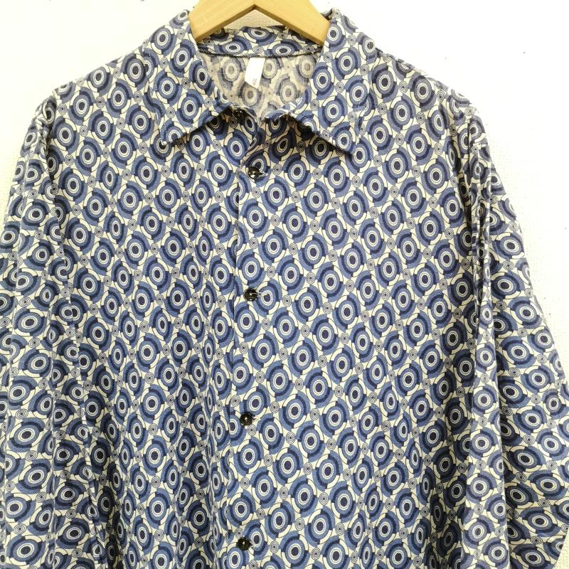 古着 USED シャツ、ブラウス 長袖 SANFOR 総柄 レトロ ボタンダウン ラウンドボタン 長袖シャツ 40 青 / ブルー / blue メンズ USED 古着 中古 50165590