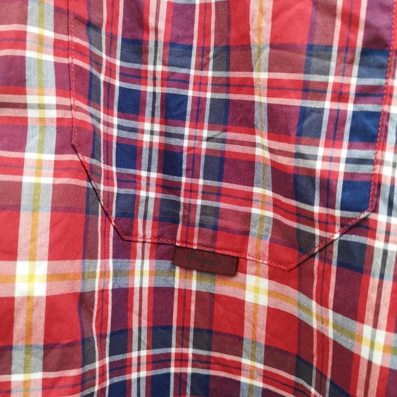 パパス PAPAS シャツ、ブラウス 長袖 日本製 マドラスチェック ネームタグ ラウンドヘム ボタンダウン 長袖シャツ D0444FBC002 S 赤 / レッド / red メンズ USED 古着 中古 50165614