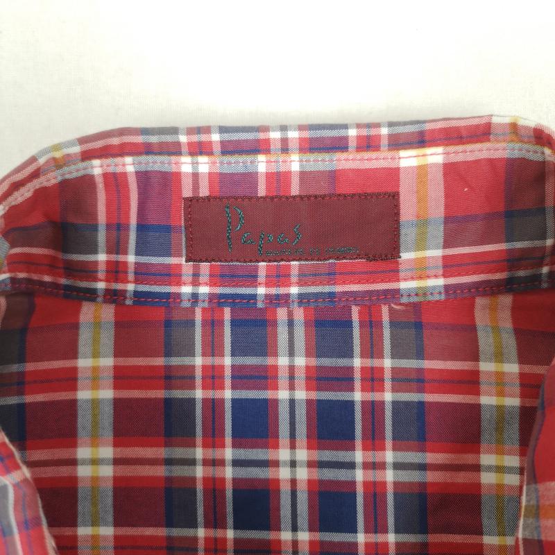 パパス PAPAS シャツ、ブラウス 長袖 日本製 マドラスチェック ネームタグ ラウンドヘム ボタンダウン 長袖シャツ D0444FBC002 S 赤 / レッド / red メンズ USED 古着 中古 50165614