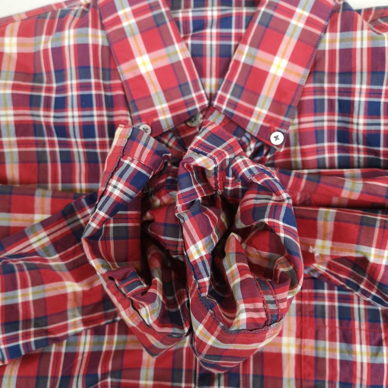 パパス PAPAS シャツ、ブラウス 長袖 日本製 マドラスチェック ネームタグ ラウンドヘム ボタンダウン 長袖シャツ D0444FBC002 S 赤 / レッド / red メンズ USED 古着 中古 50165614