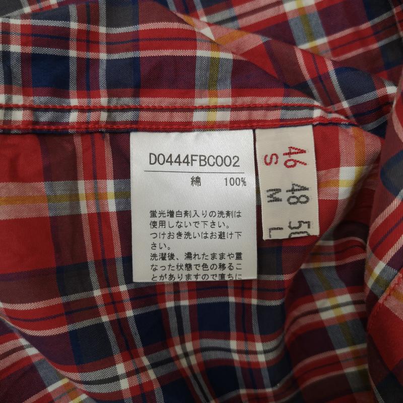 パパス PAPAS シャツ、ブラウス 長袖 日本製 マドラスチェック ネームタグ ラウンドヘム ボタンダウン 長袖シャツ D0444FBC002 S 赤 / レッド / red メンズ USED 古着 中古 50165614