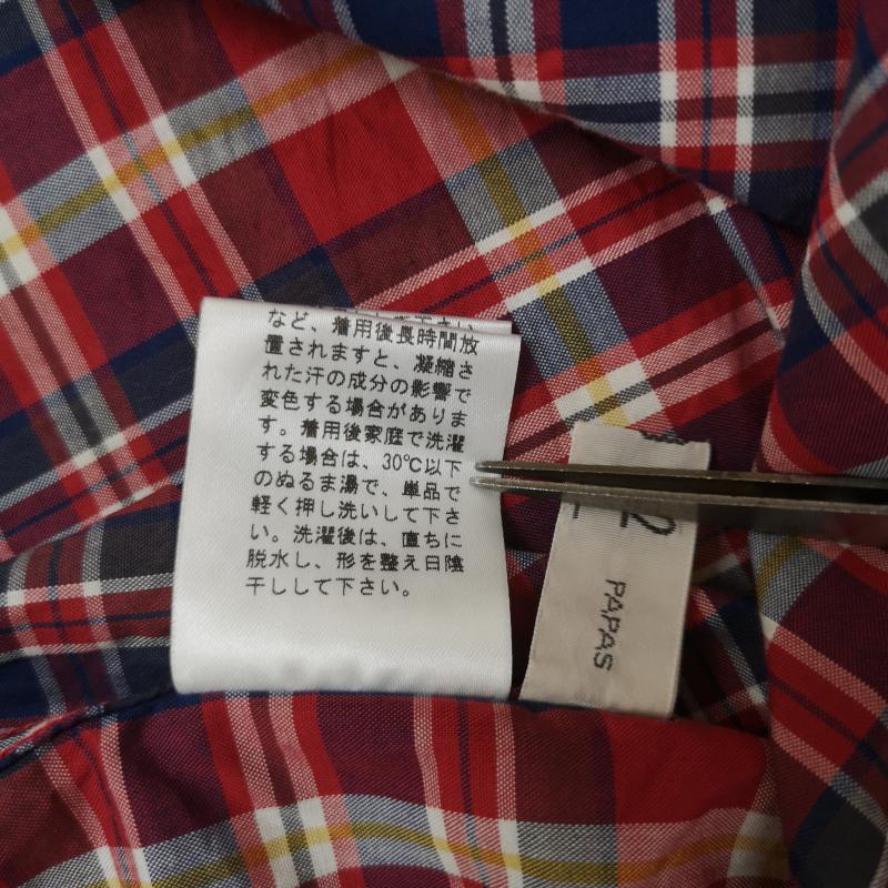 パパス PAPAS シャツ、ブラウス 長袖 日本製 マドラスチェック ネームタグ ラウンドヘム ボタンダウン 長袖シャツ D0444FBC002 S 赤 / レッド / red メンズ USED 古着 中古 50165614