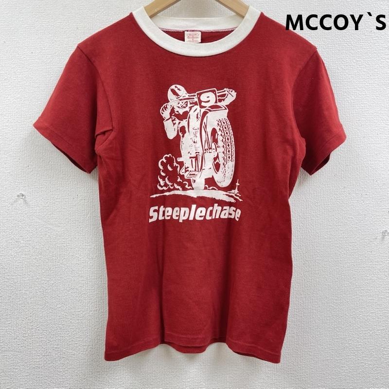 マッコイズ MCCOY`S Tシャツ 半袖 Steeplechase モーターサイクル グラフィック Tシャツ カットソー S 赤 / レッド / red メンズ USED 古着 中古 50165617