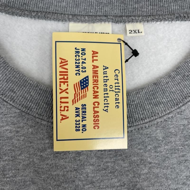 アヴィレックス AVIREX トレーナー 長袖 ミリタリー グラフィック 裏起毛 クルーネック スウェット 783-4232011 XXL 灰 / グレー / gray メンズ USED 古着 中古 50165618