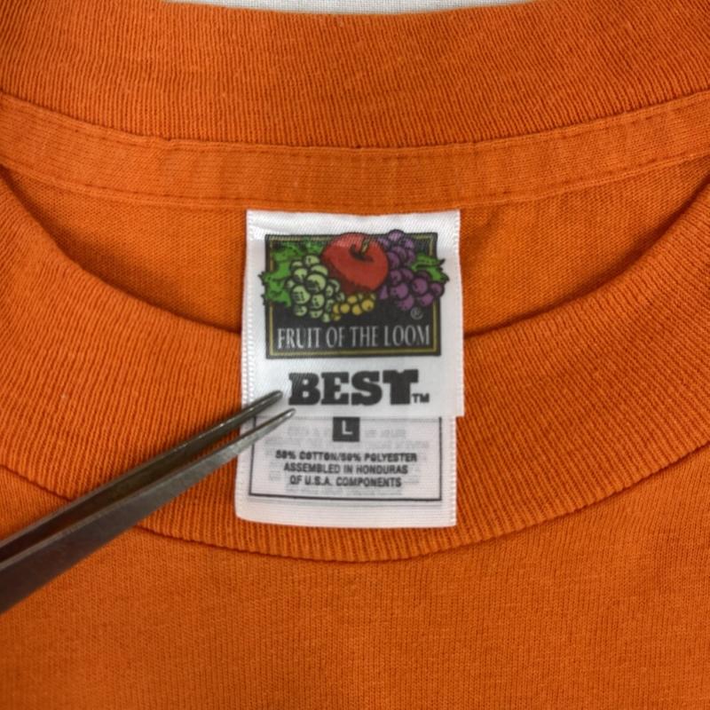 フルーツオブザルーム FRUIT OF THE LOOM Tシャツ 半袖 90s ヴィンテージ テキスト グラフィック プリント Tシャツ カットソー L 橙 / オレンジ / orange メンズ USED 古着 中古 50165621