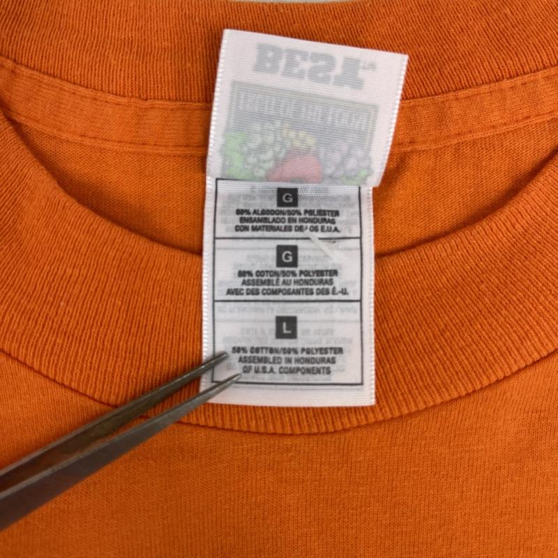 フルーツオブザルーム FRUIT OF THE LOOM Tシャツ 半袖 90s ヴィンテージ テキスト グラフィック プリント Tシャツ カットソー L 橙 / オレンジ / orange メンズ USED 古着 中古 50165621