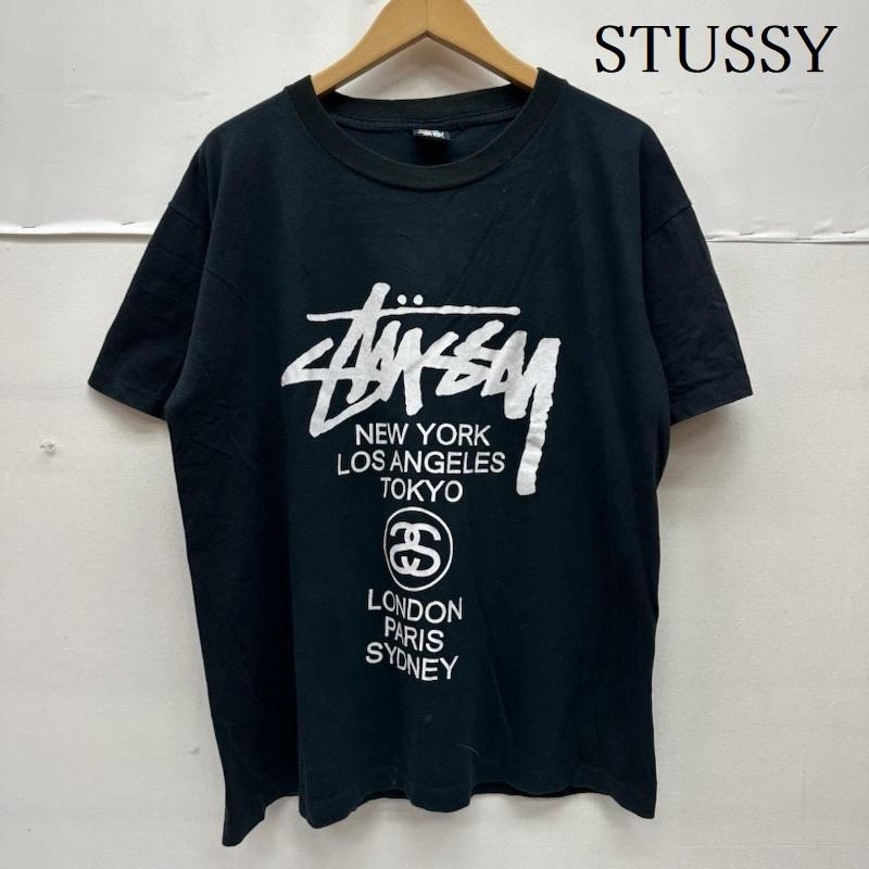 ステューシー STUSSY Tシャツ 半袖 90s USA製 紺タグ World Tour Tee ワールドツアー プリント Tシャツ M 黒 / ブラック / black メンズ USED 古着 中古 50165634
