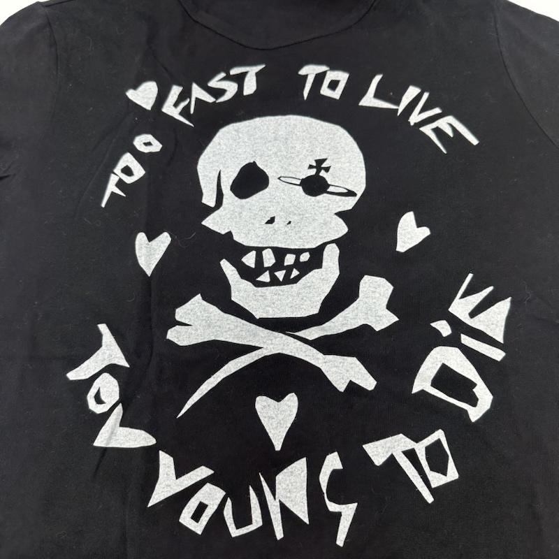 ヴィヴィアンウエストウッドマン Vivienne Westwood MAN Tシャツ 半袖 TOO FAST TO LIVE TOO YOUNG TO DIE スカル プリント Tシャツ 4445-8601 46 黒 / ブラック / black メンズ USED 古着 中古 50165643