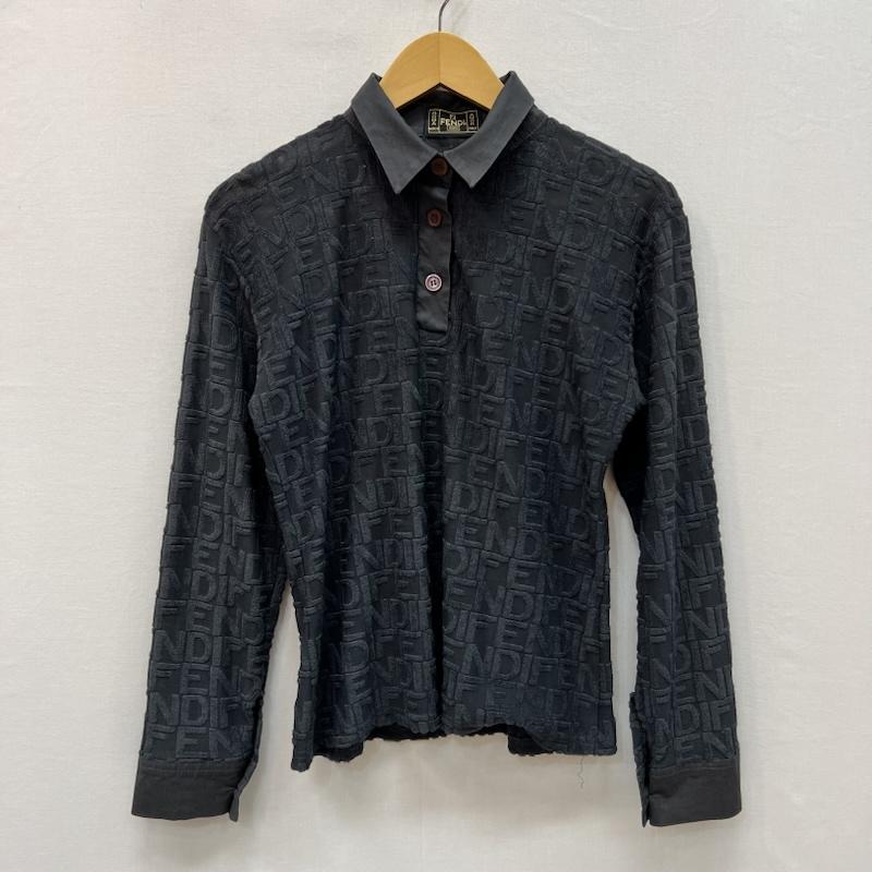 フェンディ FENDI ポロシャツ 長袖 総ロゴ シアー ポロシャツ ヴィンテージ 灰 / グレー / gray レディース USED 古着 中古 50165652