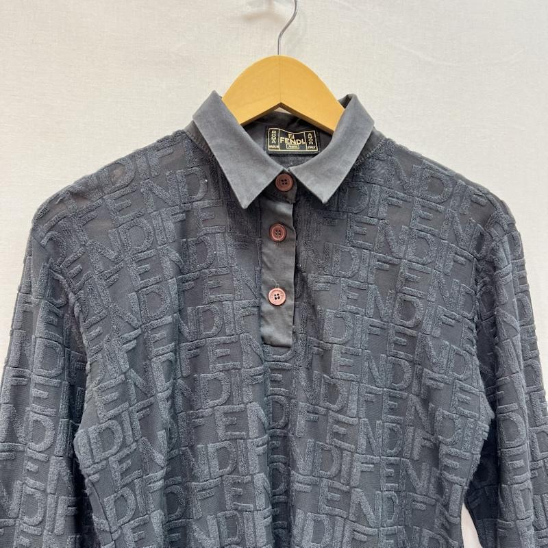 フェンディ FENDI ポロシャツ 長袖 総ロゴ シアー ポロシャツ ヴィンテージ 灰 / グレー / gray レディース USED 古着 中古 50165652