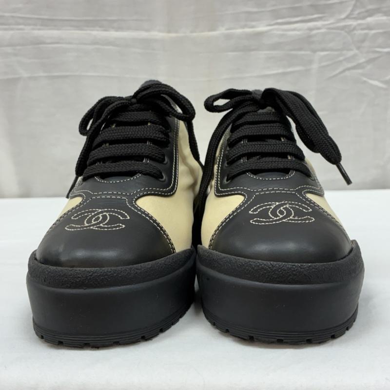 シャネル CHANEL スニーカー スニーカー ココマーク ステッチ ヒール ロゴレザー 切替 厚底 レースアップ スニーカー イタリア製 38 25.0cm レディース USED 古着 中古 50165661
