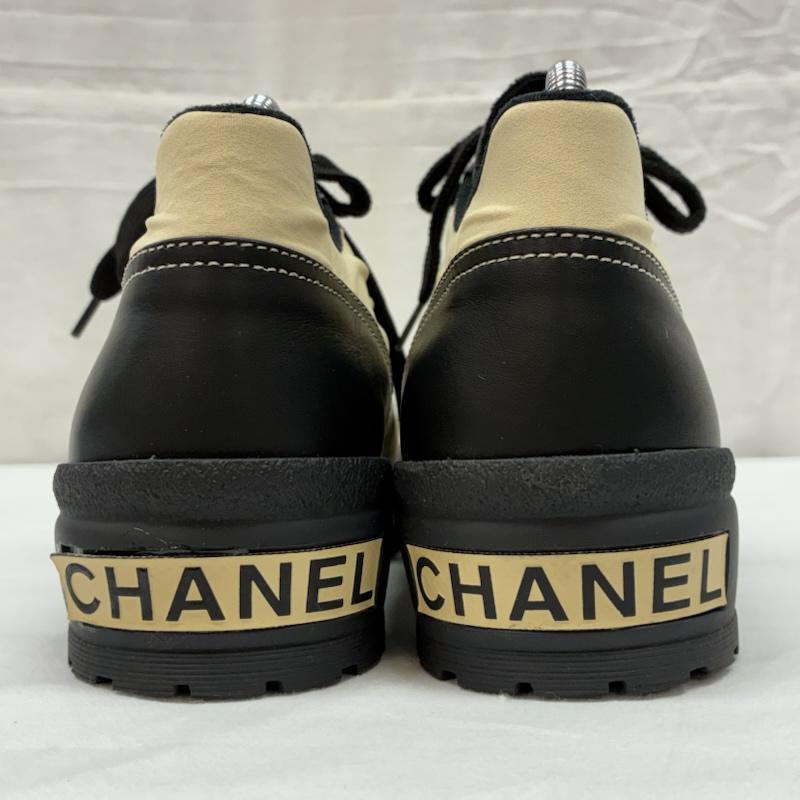 シャネル CHANEL スニーカー スニーカー ココマーク ステッチ ヒール ロゴレザー 切替 厚底 レースアップ スニーカー イタリア製 38 25.0cm レディース USED 古着 中古 50165661