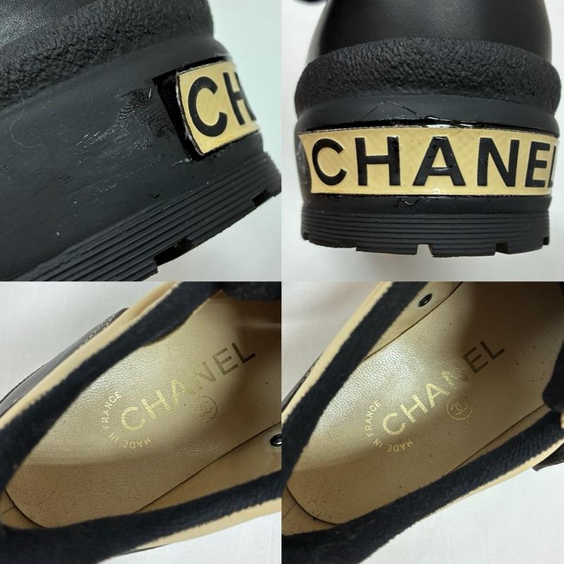 シャネル CHANEL スニーカー スニーカー ココマーク ステッチ ヒール ロゴレザー 切替 厚底 レースアップ スニーカー イタリア製 38 25.0cm レディース USED 古着 中古 50165661