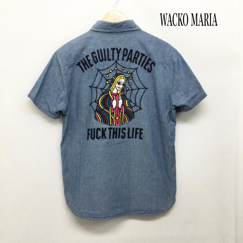 ワコマリア WACKO MARIA シャツ、ブラウス 半袖 ワコマリア 半袖シャツ レインボーマリア バック刺繍 シャンブレー M 刺繍 青 / ブルー / blue メンズ USED 古着 中古 50165675