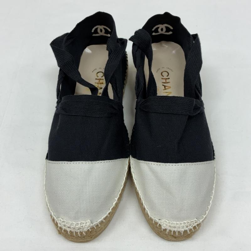 シャネル CHANEL スリッポン スリッポン ヒール ココマーク 刺繍 アンクルリボン エスパドリーユ スリッポン サンダル フランス製 39 25.0cm レディース USED 古着 中古 50165686