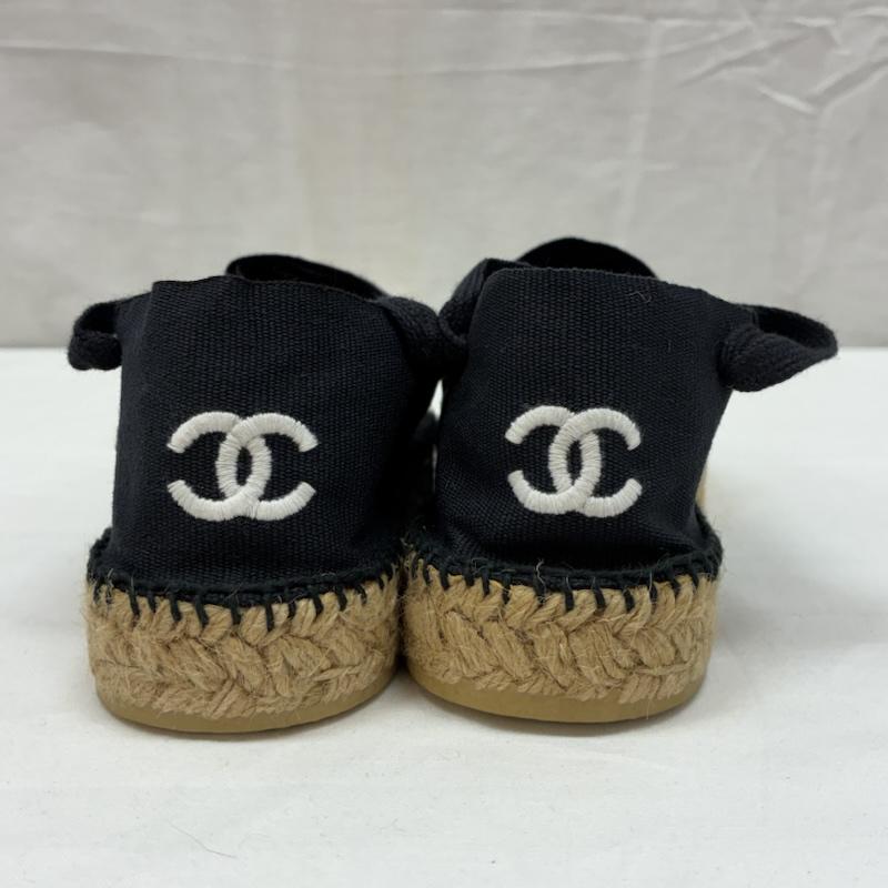シャネル CHANEL スリッポン スリッポン ヒール ココマーク 刺繍 アンクルリボン エスパドリーユ スリッポン サンダル フランス製 39 25.0cm レディース USED 古着 中古 50165686