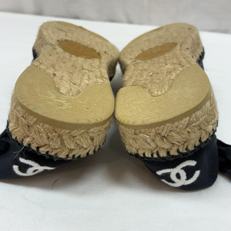 シャネル CHANEL スリッポン スリッポン ヒール ココマーク 刺繍 アンクルリボン エスパドリーユ スリッポン サンダル フランス製 39 25.0cm レディース USED 古着 中古 50165686