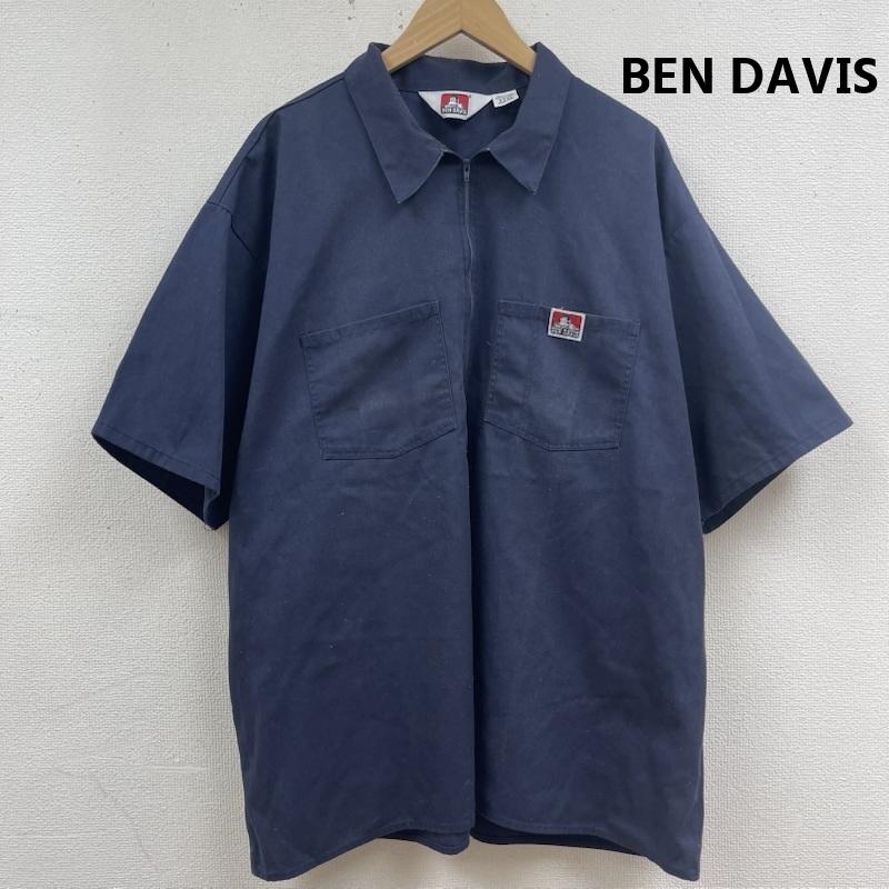 ベンデイビス BEN DAVIS シャツ、ブラウス 半袖 USA製 パッチ刺繍 XXXLsize ハーフジップ 半袖 ワークシャツ 紺 / ネイビー / navy メンズ USED 古着 中古 50165692
