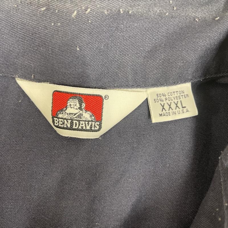 ベンデイビス BEN DAVIS シャツ、ブラウス 半袖 USA製 パッチ刺繍 XXXLsize ハーフジップ 半袖 ワークシャツ 紺 / ネイビー / navy メンズ USED 古着 中古 50165692