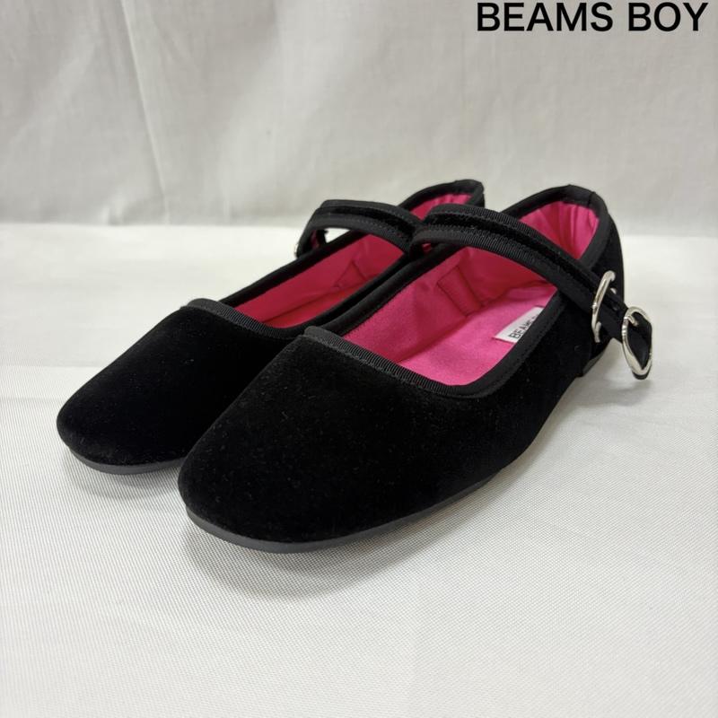 ビームスボーイ BEAMS BOY シューズ シューズ オリジナルチャイナシューズ カンフーシューズ スクエアトゥ ワンストラップ ベロア 24.5cm 無地 黒 / ブラック / black X 桃 / ピンク / pink レディース USED 古着 中古 50165743