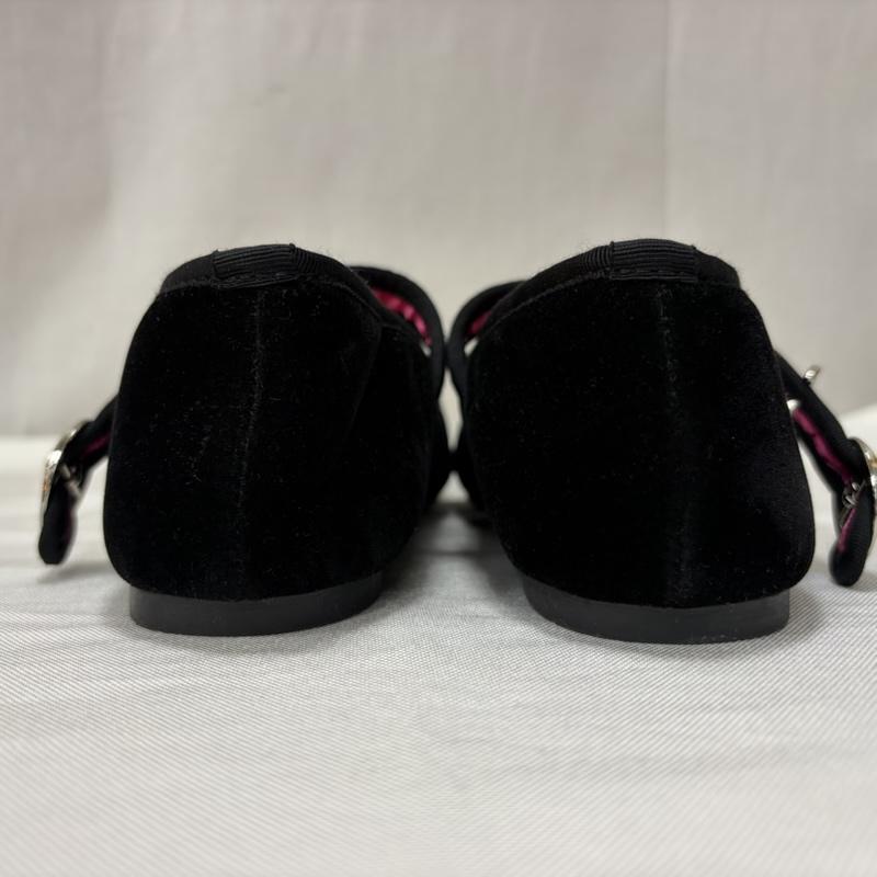 ビームスボーイ BEAMS BOY シューズ シューズ オリジナルチャイナシューズ カンフーシューズ スクエアトゥ ワンストラップ ベロア 24.5cm 無地 黒 / ブラック / black X 桃 / ピンク / pink レディース USED 古着 中古 50165743