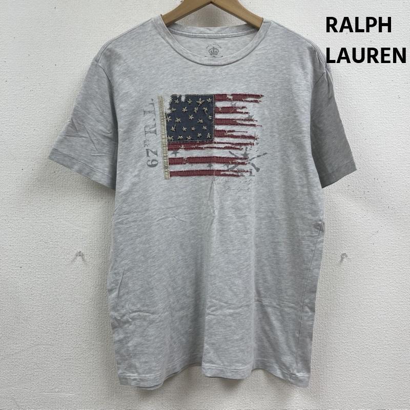 ラルフローレン RALPHLAUREN Tシャツ 半袖 かすれ加工 アメリカ国旗 ロゴ グラフィック Tシャツ カットソー L 灰 / グレー / gray メンズ USED 古着 中古 50165744