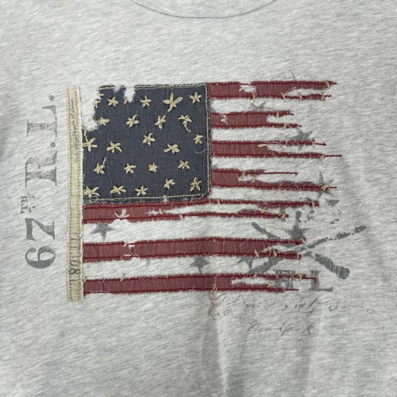ラルフローレン RALPHLAUREN Tシャツ 半袖 かすれ加工 アメリカ国旗 ロゴ グラフィック Tシャツ カットソー L 灰 / グレー / gray メンズ USED 古着 中古 50165744