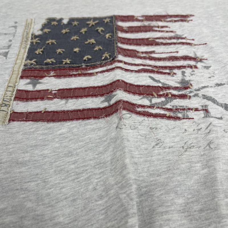ラルフローレン RALPHLAUREN Tシャツ 半袖 かすれ加工 アメリカ国旗 ロゴ グラフィック Tシャツ カットソー L 灰 / グレー / gray メンズ USED 古着 中古 50165744