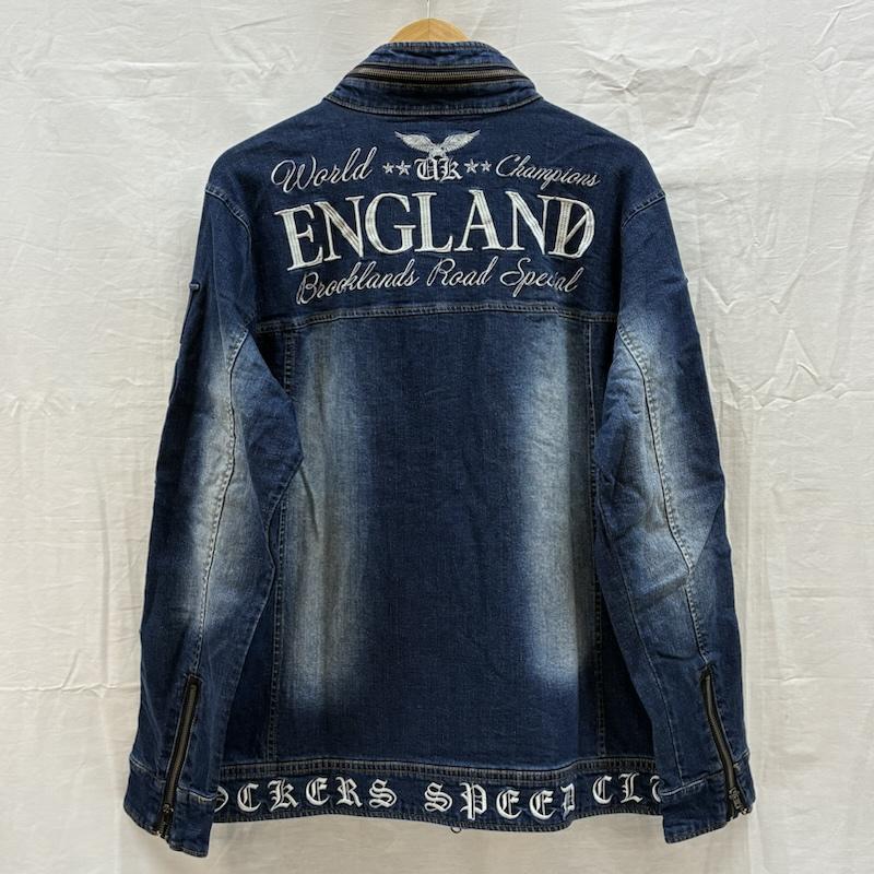 ノートン Norton ジャケット、上着 ジャンパー、ブルゾン エンボスロゴ 刺繍 ウォッシュド ストレッチ デニムジャケット ダブルジップ スタンドカラー L メンズ USED 古着 中古 50165750