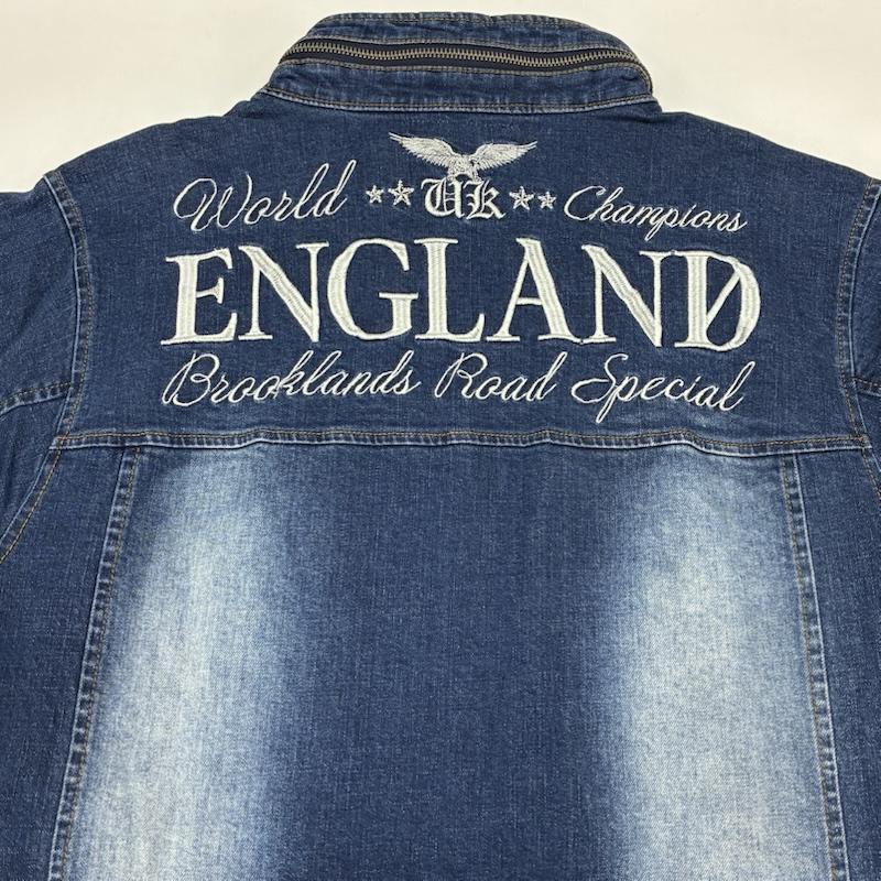 ノートン Norton ジャケット、上着 ジャンパー、ブルゾン エンボスロゴ 刺繍 ウォッシュド ストレッチ デニムジャケット ダブルジップ スタンドカラー L メンズ USED 古着 中古 50165750