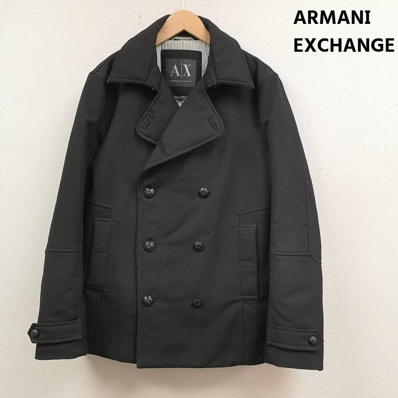 アルマーニエクスチェンジ ARMANI EXCHANGE コート ピーコート ダブルブレスト仕様 ノッチドラペル ウェルトポケット ストライプ柄 中綿 ピーコート Pコート M 黒 / ブラック / black メンズ USED 古着 中古 50165789