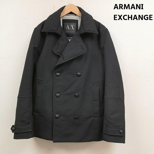アルマーニエクスチェンジ ARMANI EXCHANGE コート ピーコート ダブルブレスト仕様 ノッチドラペル ウェルトポケット ストライプ柄 中綿 ピーコート Pコート M 黒 / ブラック / black メンズ USED 古着 中古 50165789