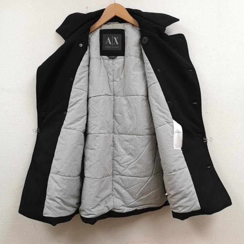 アルマーニエクスチェンジ ARMANI EXCHANGE コート ピーコート ダブルブレスト仕様 ノッチドラペル ウェルトポケット ストライプ柄 中綿 ピーコート Pコート M 黒 / ブラック / black メンズ USED 古着 中古 50165789