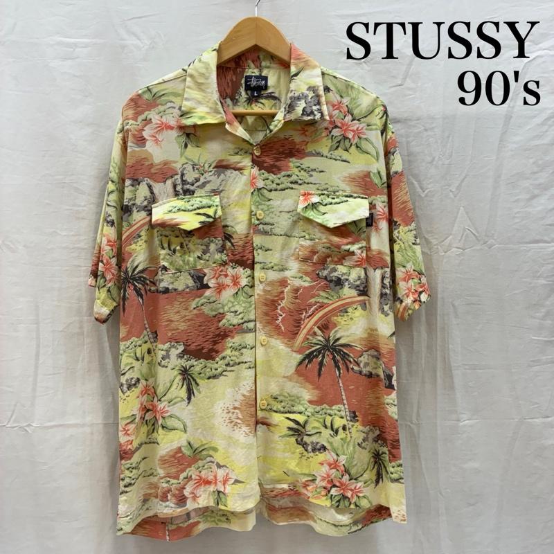 ステューシー STUSSY シャツ、ブラウス 半袖 OLD 90s ALOHA SHIRT 紺タグ オープンカラー アロハシャツ L メンズ USED 古着 中古 50165791