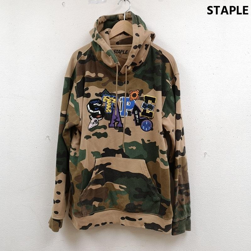 ステイプル STAPLE パーカー 長袖 マルチフォント パッチワーク カモフラージュ 迷彩 レオパード 総柄 裏起毛 スウェットパーカー2109H6649 XL ベージュ / ベージュ / beige メンズ USED 古着 中古 50165796