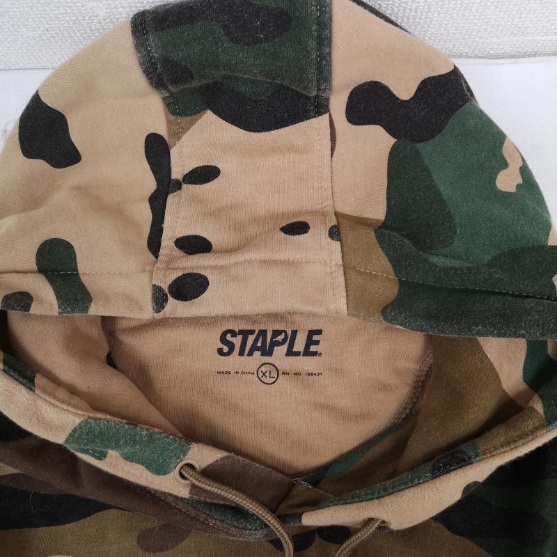 ステイプル STAPLE パーカー 長袖 マルチフォント パッチワーク カモフラージュ 迷彩 レオパード 総柄 裏起毛 スウェットパーカー2109H6649 XL ベージュ / ベージュ / beige メンズ USED 古着 中古 50165796