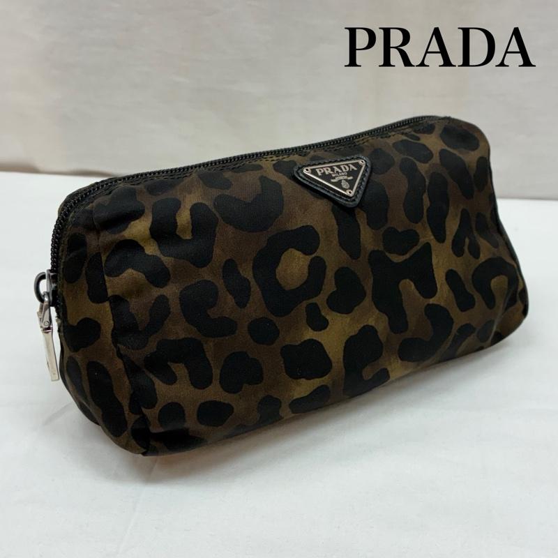 プラダ PRADA ポーチ ポーチ レオパード テスート ナイロン 三角ロゴ プレート ポーチ - レディース USED 古着 中古 50165810