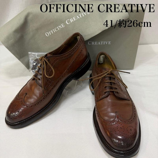 オフィチーネクリエイティブ OFFICINE CREATIVE 革靴 革靴 ウィングチップシューズ ドレスシューズ レザー LEATHER SHOES brown 41/26.0cm前後 ITALY製 - 無地 茶 / ブラウン / brown メンズ USED 古着 中古 50165818