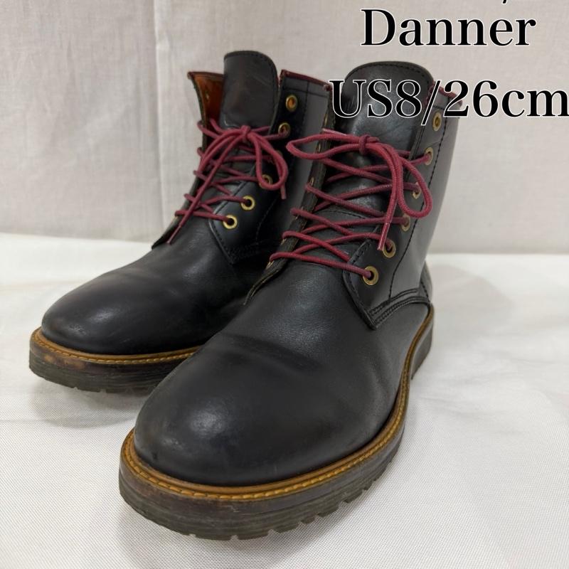 ダナー Danner ブーツ ショートブーツ D0020 レースアップ レザーブーツ プレーントゥ black US8/26cm US：8 ロゴ、文字 黒 / ブラック / black メンズ USED 古着 中古 50165819