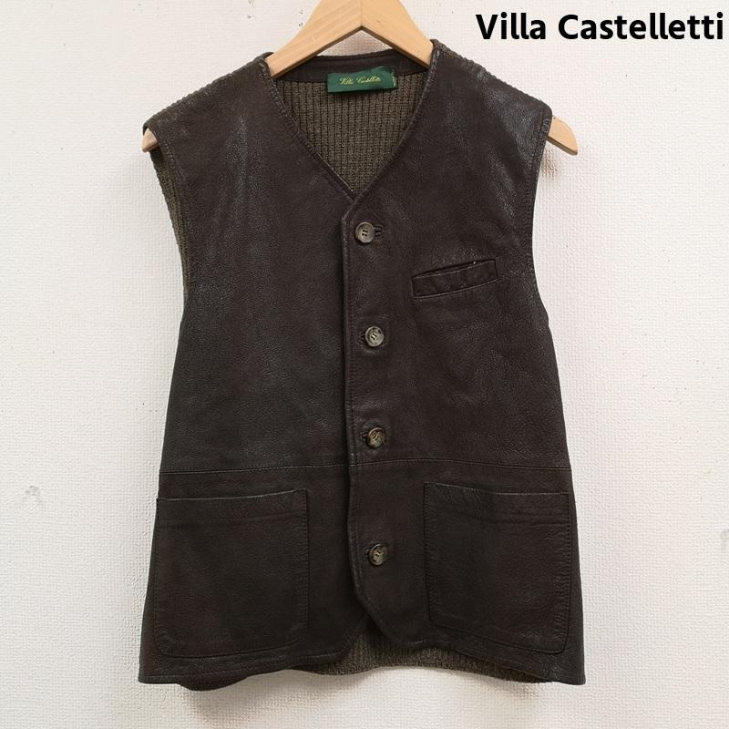 古着 USED ベスト ベスト Villa Castelletti イタリア製 レザー 本革 羊革 ニット 異素材 パッチポケット ベスト L 茶 / ブラウン / brown メンズ USED 古着 中古 50165821