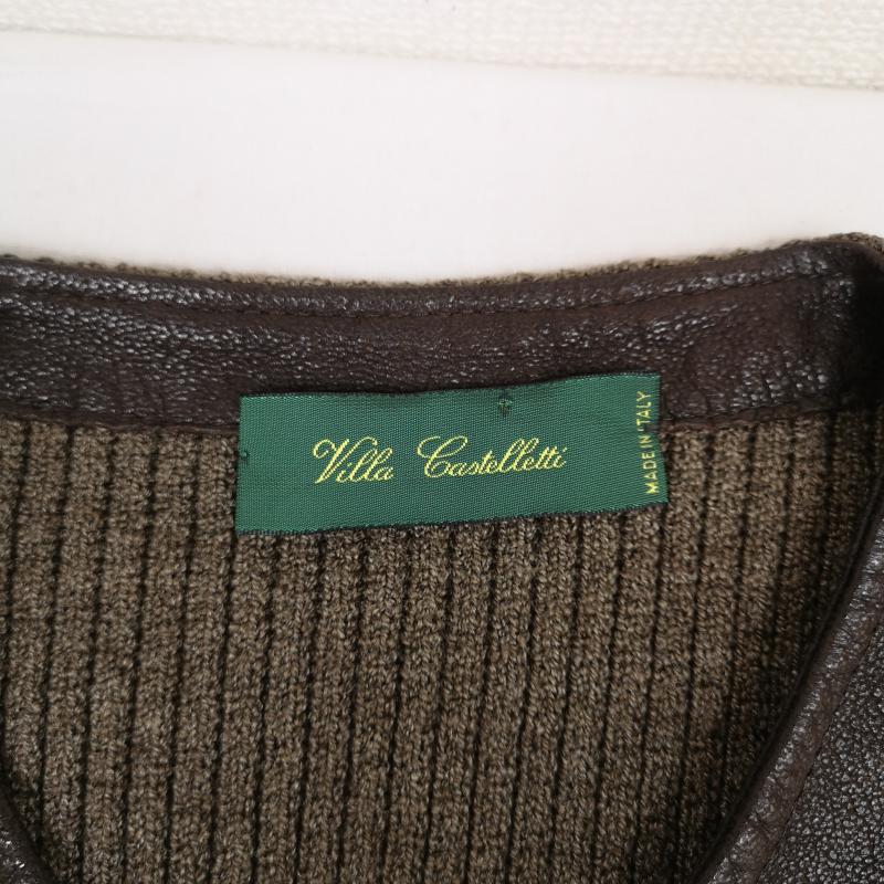 古着 USED ベスト ベスト Villa Castelletti イタリア製 レザー 本革 羊革 ニット 異素材 パッチポケット ベスト L 茶 / ブラウン / brown メンズ USED 古着 中古 50165821